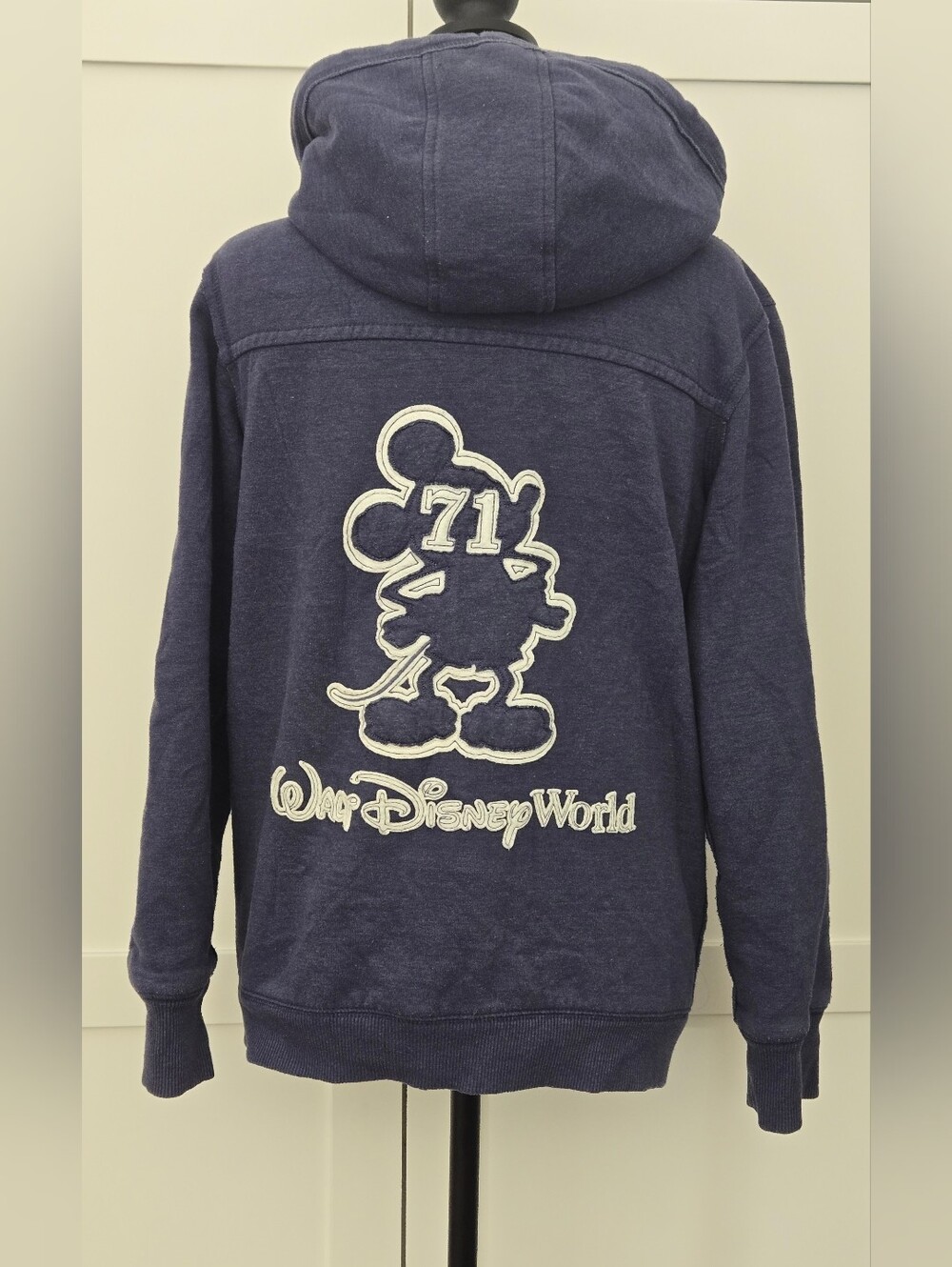 Disney Parks WDW Mickey Mouse Sherpa Lined Hoodie Raw Edge Blue Zip Jacket Large